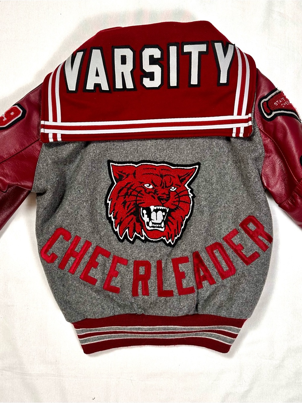 VTG DeLONG Varsity Jacket Wool Leather Maroon Grey Cheerleader
Wildcat S/M USA